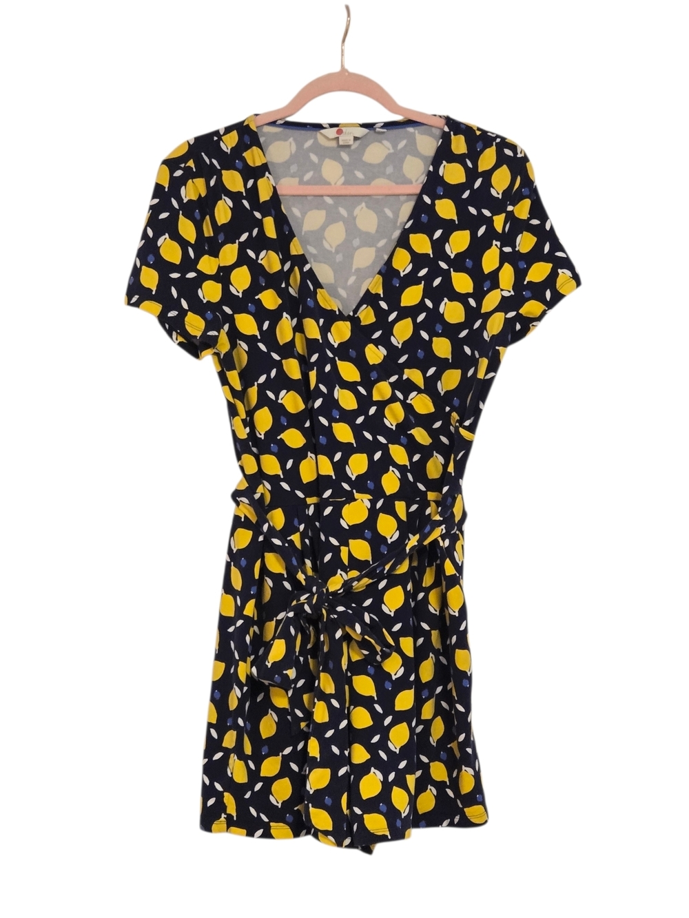 Boden Navy and Yellow Lemon Print Romper